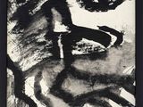 peinture en noir et blanc représentant le visage d'une femme sur fond blanc