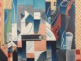 a picture of a painting of a man playing a guitar