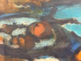une peinture à l'huile représentant une assiette de fruits et d'oranges posée sur une table