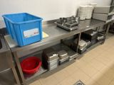 a kitchen with a lot of dishes on the counter