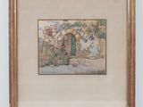 an image of a picture of a painting of a woman in a garden