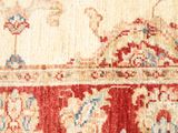 an image of a close up of a rug with a red and blue design