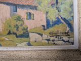 a picture of a painting of a house in the country