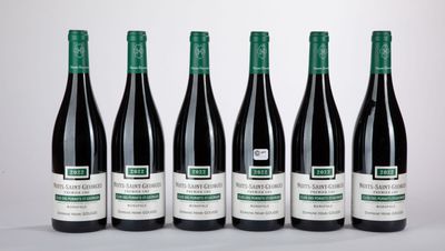 six bouteilles de vin rouge alignées