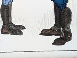 two men standing next to each other with their hands on their hipss