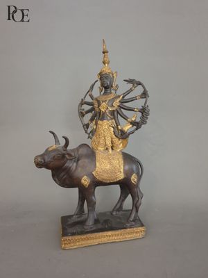 Groupe en bronze à patine brune et dorée représentant la div… - Photo 1