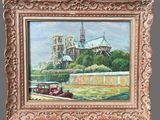 framed oil painting of a view of a cathedral with a boat in the foreground