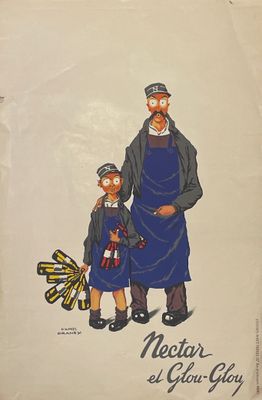 une affiche représentant un homme et un enfant se tenant par la main
