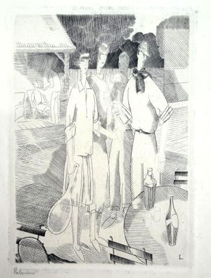 a drawing of two women standing next to each other holding tennis racquets