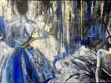 un tableau représentant une femme en robe bleue et un homme en chemise blanche