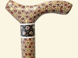 a close up of a walking stick with a pattern on it
