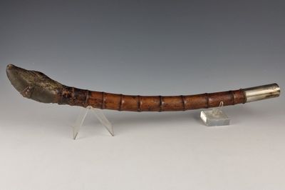 ASIE CIRCA 1900 - GRANDE PIPE en bambou, laiton et métal chr…