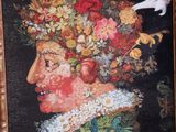 a picture of a painting of a woman with flowers on her head