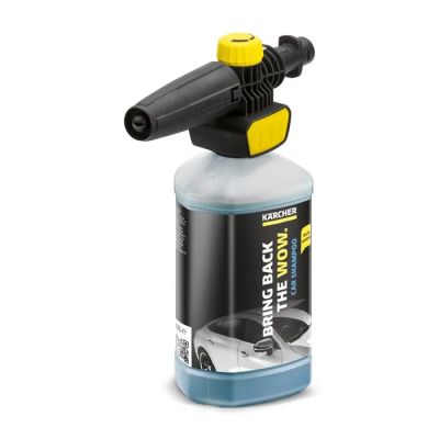 une bouteille de nettoyant à haute pression surmontée d'un bouchon jaune