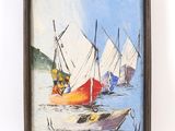 un tableau représentant un groupe de voiliers sur l'eau