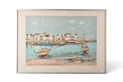 a picture of a painting of boats in the water