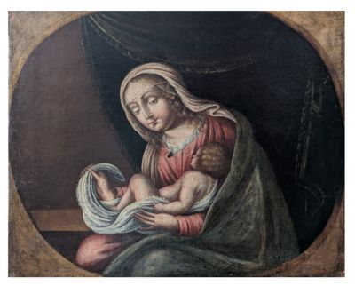 une image d'une peinture représentant une femme tenant un bébé