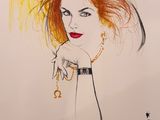 dessin représentant une femme aux cheveux roux portant un collier autour du cou