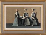 une image représentant un tableau où l'on voit trois femmes assises sur un banc