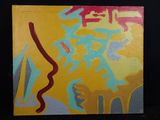 tableau représentant une peinture abstraite jaune et rouge sur fond noir