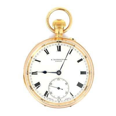 une montre de poche en or avec des chiffres romains sur le cadran