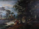 a painting on the wall of a room with a painting on it