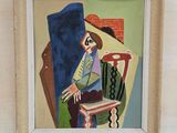 une image représentant un tableau où l'on voit une femme assise sur une chaise devant un mur