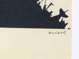a black and white drawing of a group of people on top of a hill