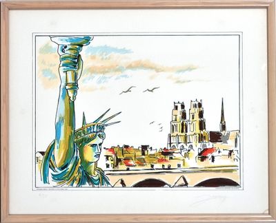 École XXe. "Statue de la Liberté Orléans", sérigraphie en co…