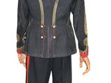 man in a military uniform with red trimmings and a black jacket