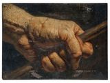 an image of a painting of a hand holding a pair of scissors