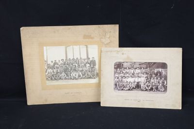two old black and white photos of a group of people