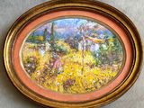a picture of a painting of a woman in a field