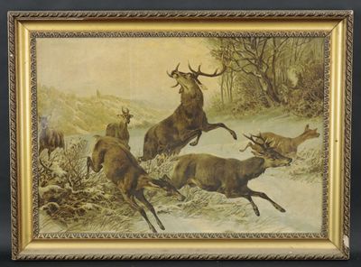 "Scènes de chasse", deux chromolithographies.