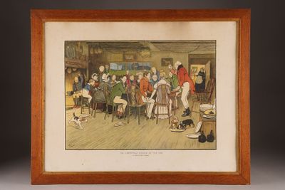un tableau représentant un groupe de personnes assises autour d'une table dans une pièce