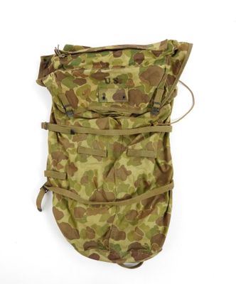 a close up of a camouflage bag on a white background
