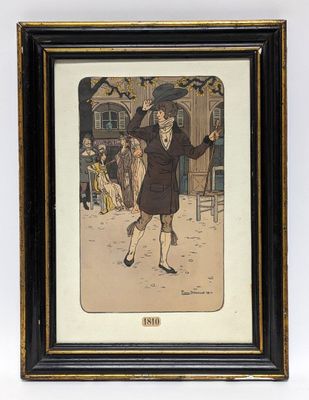 framed picture of a man in a suit and hat dancing in the street