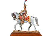 figurine représentant un soldat à cheval, posée sur un socle en bois