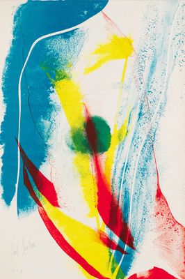 an image of a painting of a woman with red, yellow, and blue colors