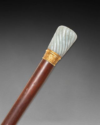 Belle CANNE en jonc Le pommeau en pierre dure à striures tor… - Photo 1