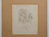 an image of a drawing of a woman ' s head in profile