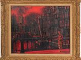 an image of a painting of a man walking down a street