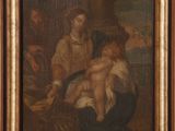 an old painting of a woman holding a child in her lap