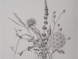 a drawing of a vase with flowers in it