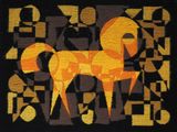 a cross stitch picture of a horse on a black background