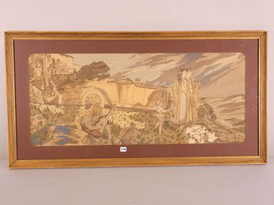 tableau encadré représentant un homme et une femme dans un paysage