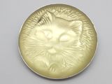 un gros plan de la tête d'un chat sur une pièce d'or