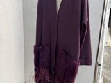 purple cardigan with fur cuffs