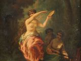 un tableau représentant une femme qui danse dans une forêt en compagnie de deux autres femmes