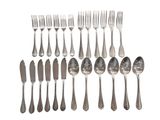 a set of silverware with spoons and forks on a white background